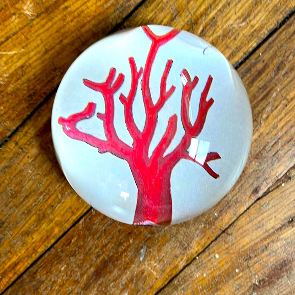 John Derian glass paperweight with coral illustration